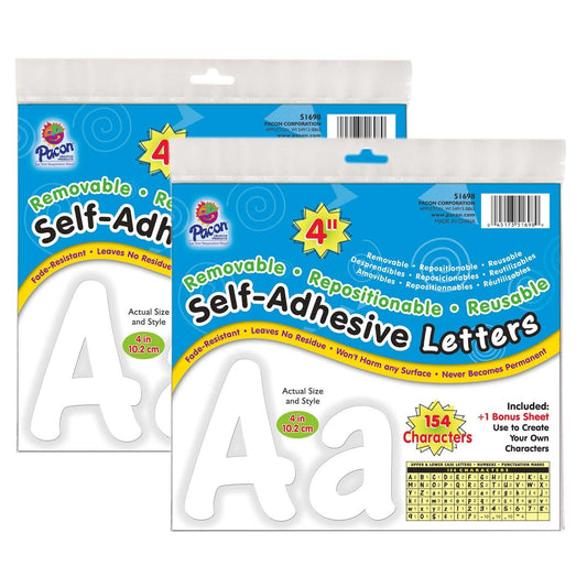 Self-Adhesive Letters, White, Cheery Font, 4", 154 Per Pack, 2 Packs - Loomini
