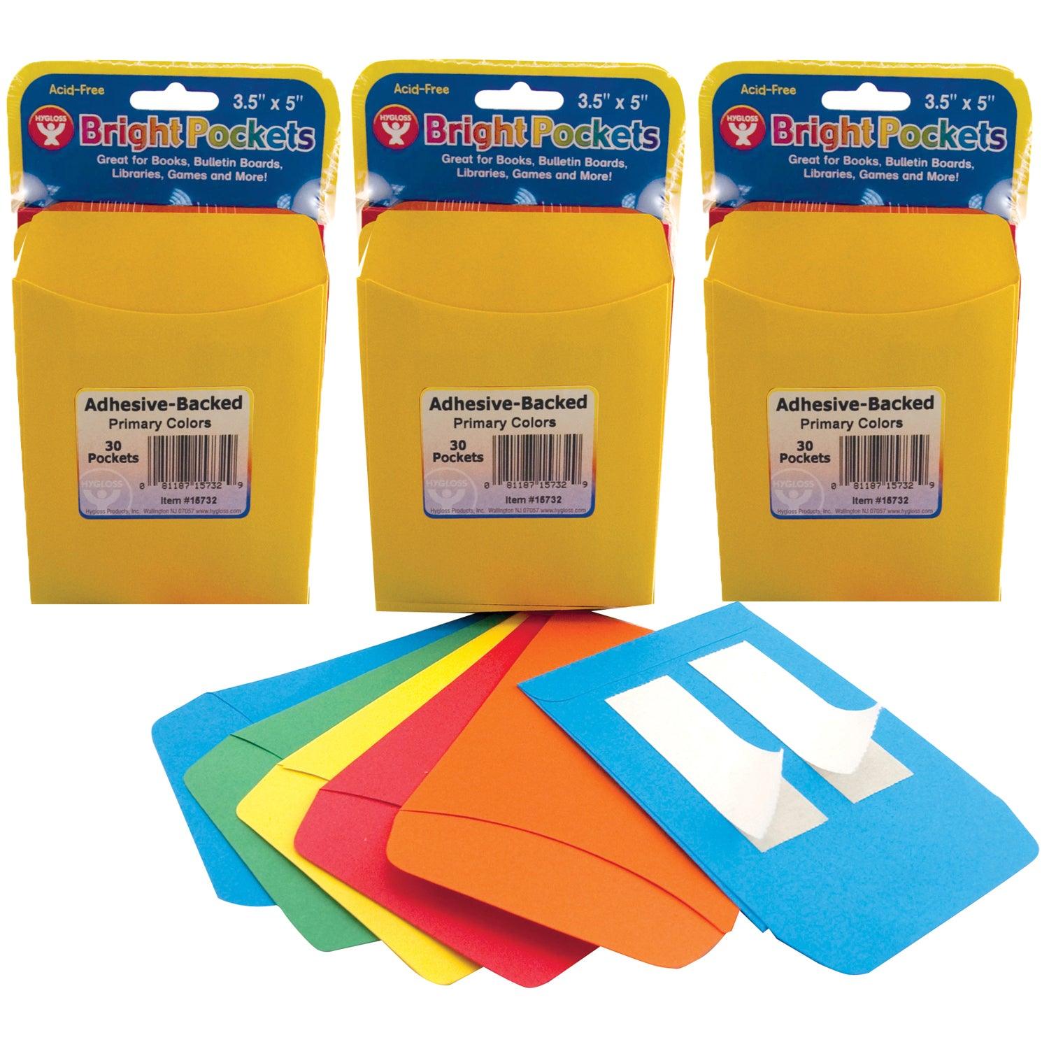 Self Adhesive Library Pockets, 3.5" x 4.875", 30 Per Pack, 3 Packs - Loomini