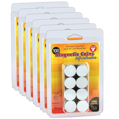 Self-Adhesive Magnetic Coins, 3/4-Inch, 100 Per Pack, 6 Packs - Loomini