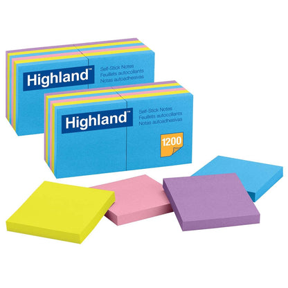 Self-Stick Removable Notes, 3" x 3", Assorted Colors, 12 Pads/Pack, 2 Packs - Loomini