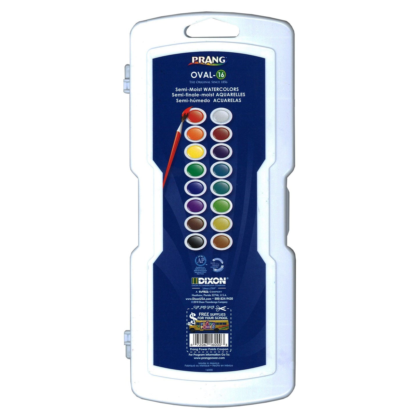 Semi-Moist Watercolor Paint Set, 16-Color Oval Pan with Brush - Loomini