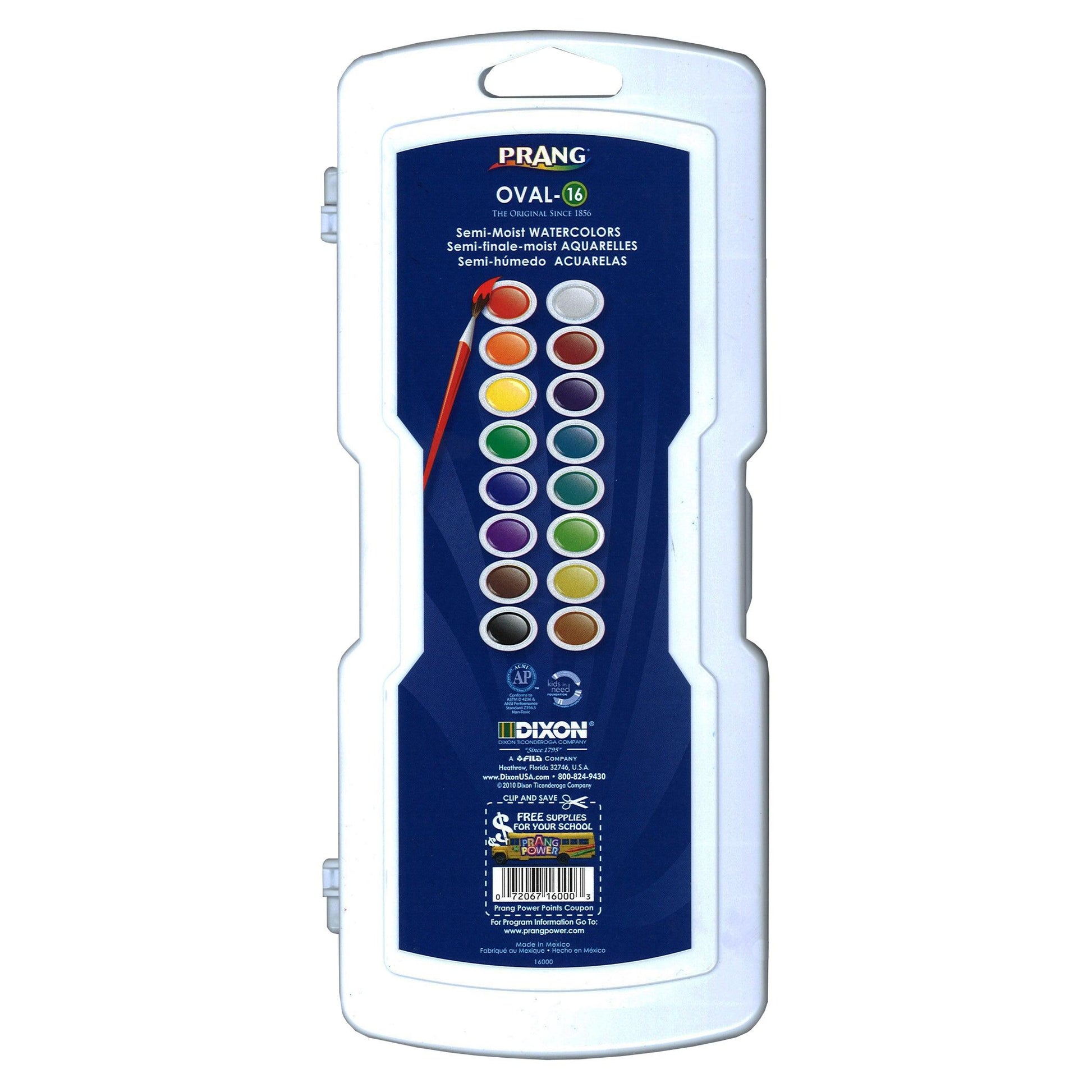 Semi-Moist Watercolor Paint Set, 16-Color Oval Pan with Brush - Loomini