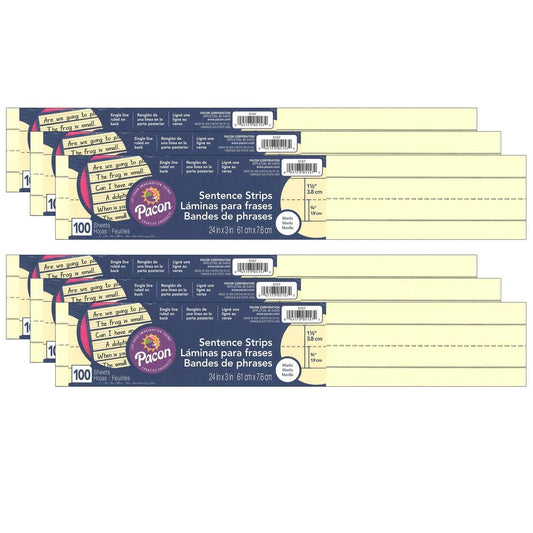 Sentence Strips, Manila, 3" x 24", 100 Strips Per Pack, 6 Packs - Loomini