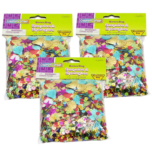Sequins & Spangles, Assorted Colors, Assorted Sizes, 4 oz. Per Pack, 3 Packs - Loomini