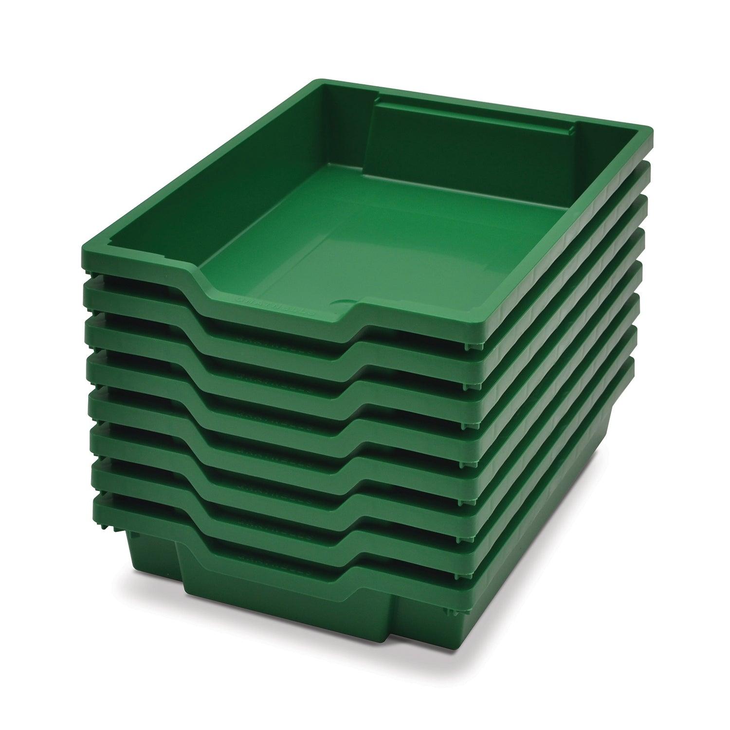 Shallow F1 Tray, Grass Green, 12.3" x 16.8" x 3", Heavy Duty School, Industrial & Utility Bins, Pack of 8 - Loomini