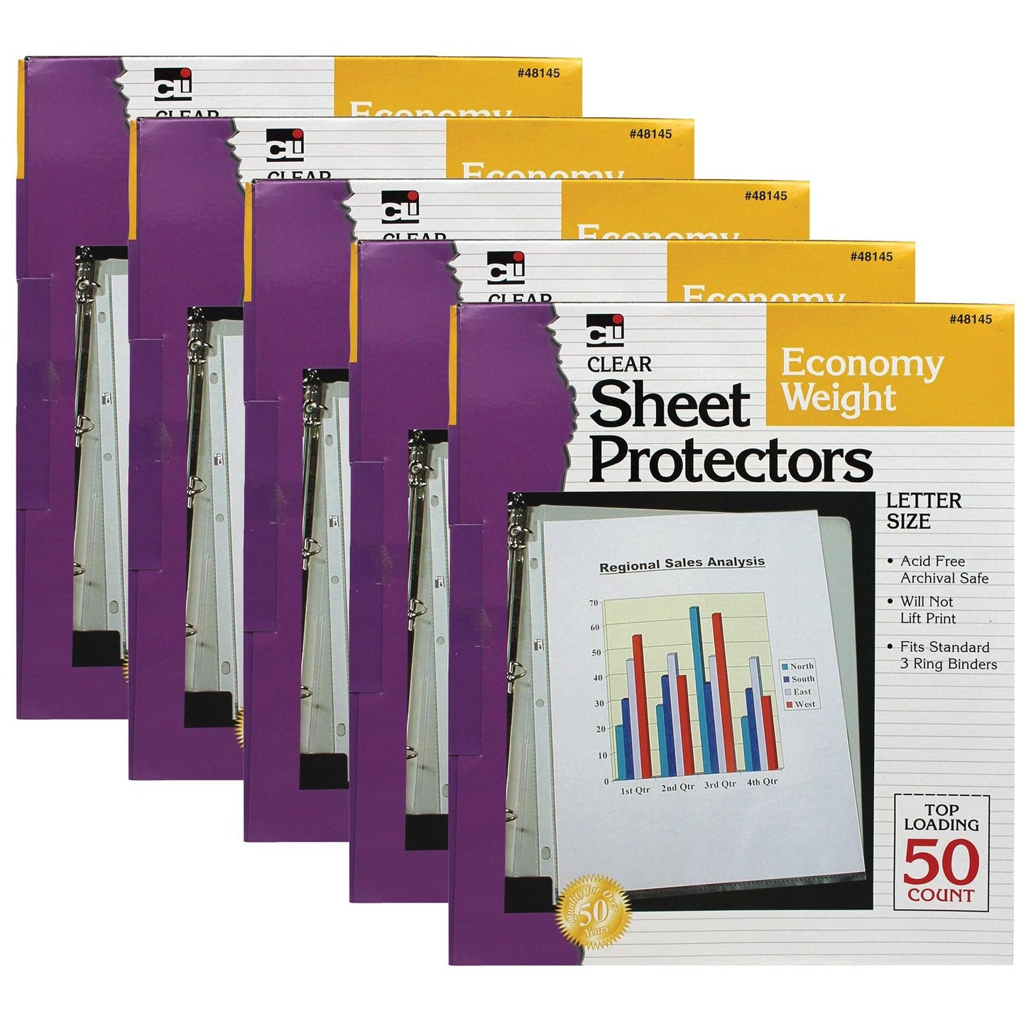 Sheet Protectors, Economy Weight, Letter Size, Clear, 50 Per Box, 5 Boxes - Loomini
