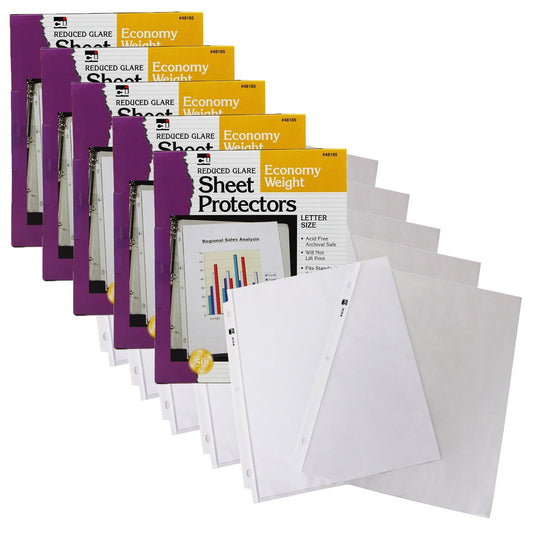 Sheet Protectors, Reduced Glare, Letter Size, Clear, 50 Per Box, 5 Boxes - Loomini