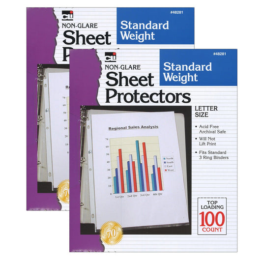 Sheet Protectors, Standard Weight, Letter Size, Non-Glare, 100 Per Box, 2 Boxes - Loomini