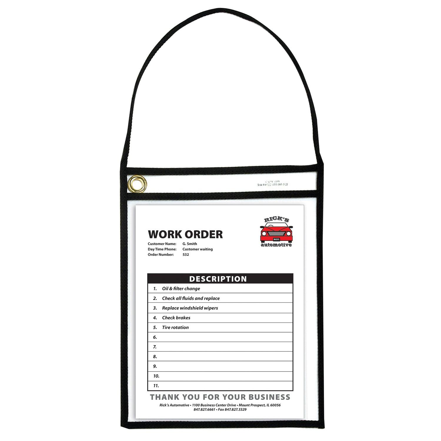 Shop Ticket Holder With Strap, Black, Stitched, Both Sides Clear, 9" x 12", Box of 15 - Loomini