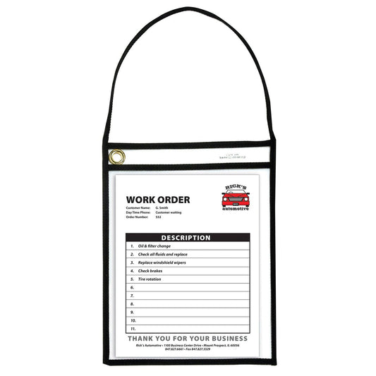 Shop Ticket Holder With Strap, Black, Stitched, Both Sides Clear, 9" x 12", Box of 15 - Loomini