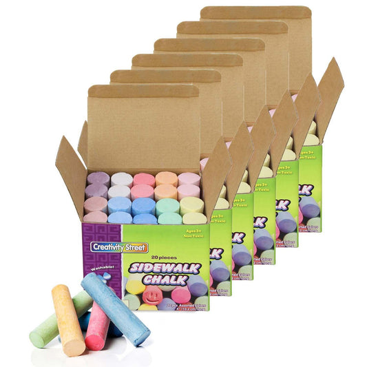 Sidewalk Chalk, Assorted Colors, 4", 20 Pieces Per Pack, 6 Packs - Loomini
