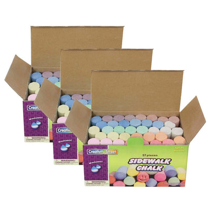 Sidewalk Chalk, Assorted Colors, 4", 37 Pieces Per Pack, 3 Packs - Loomini