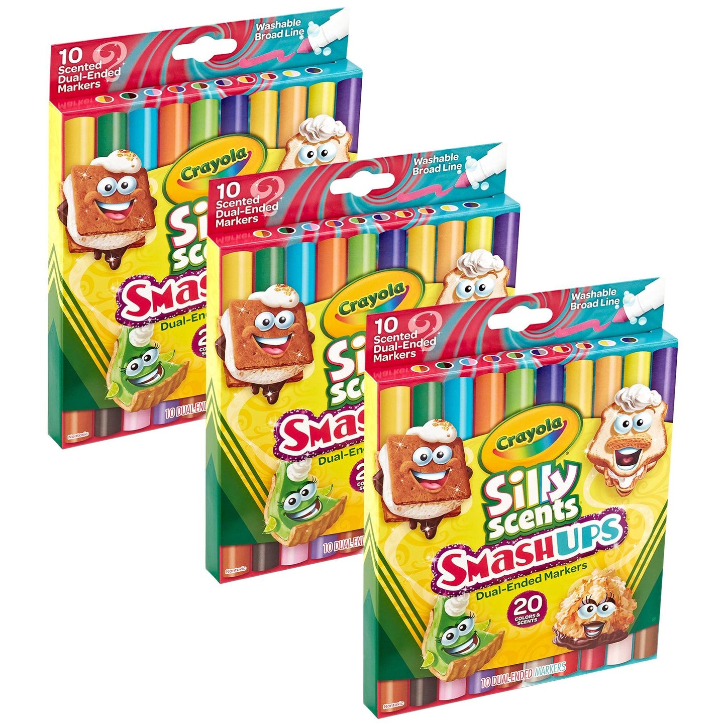 Silly Scents Smash Ups Dual-Ended Washable Markers, 10 Per Pack, 3 Packs - Loomini