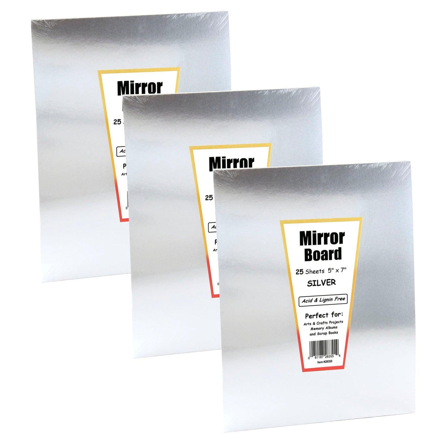 Silver Foil Mirror Board, 5" x 7", 25 Sheets Per Pack, 3 Packs - Loomini