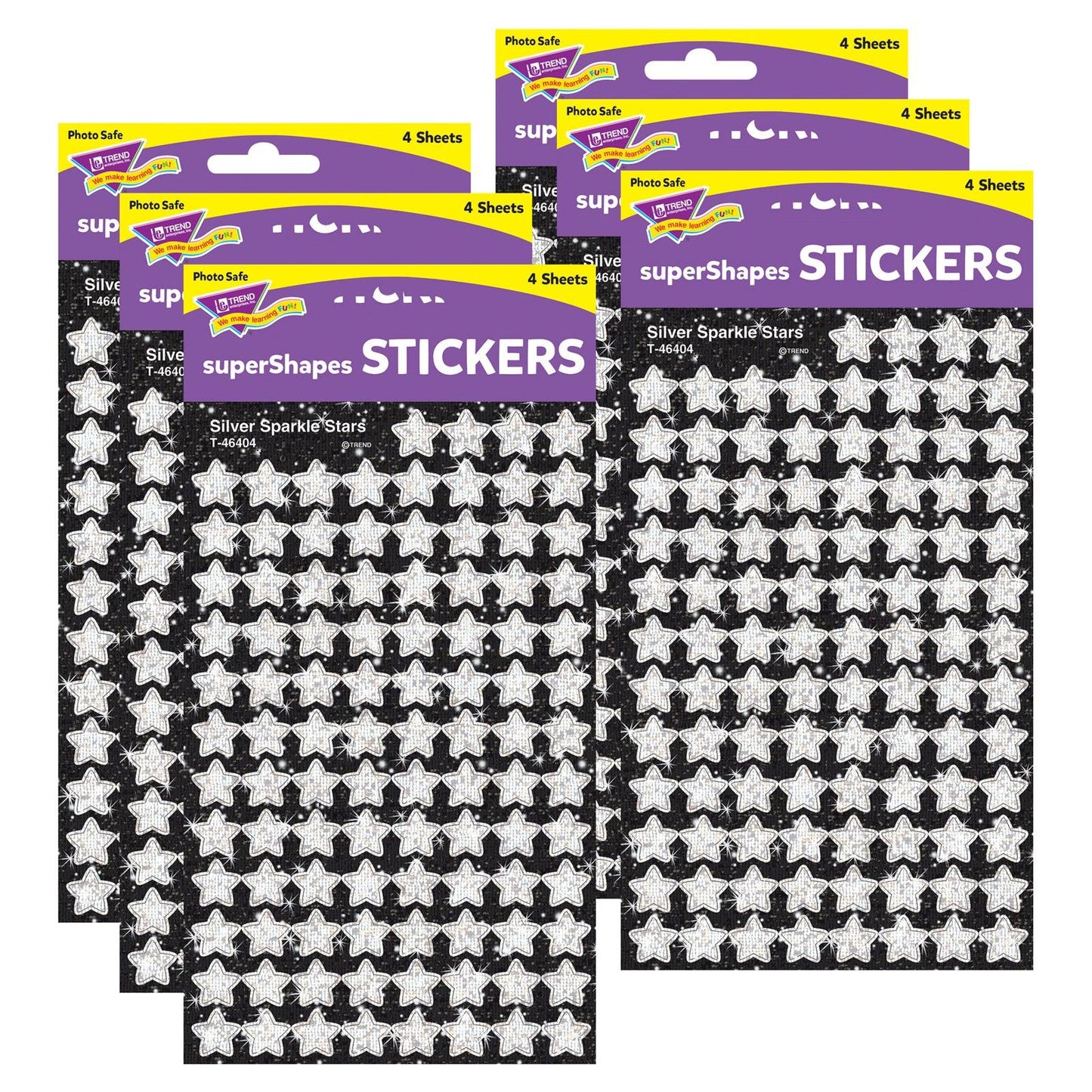 Silver Sparkle Stars superShapes Stickers-Sparkle, 400 Per Pack, 6 Packs - Loomini