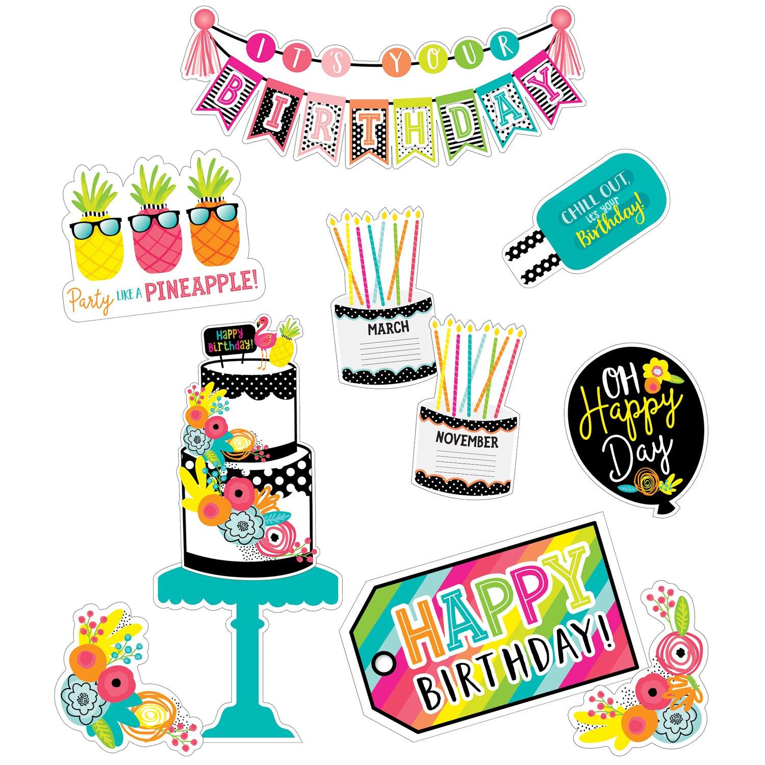 Simply Stylish Tropical Pineapple Birthday Bulletin Board Set, 21 Pieces - Loomini