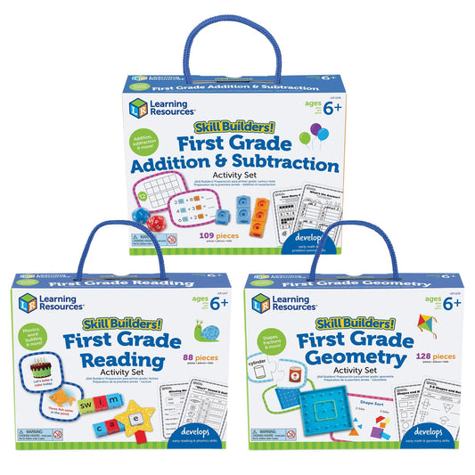 Skill Builders! 1st Grade Activity Set 3-Pack, Reading, Addition & Subtraction, Geometric Shapes - Loomini