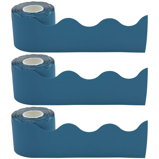 Slate Blue Scalloped Rolled Border Trim, 50 Feet Per Roll, Pack of 3 - Loomini