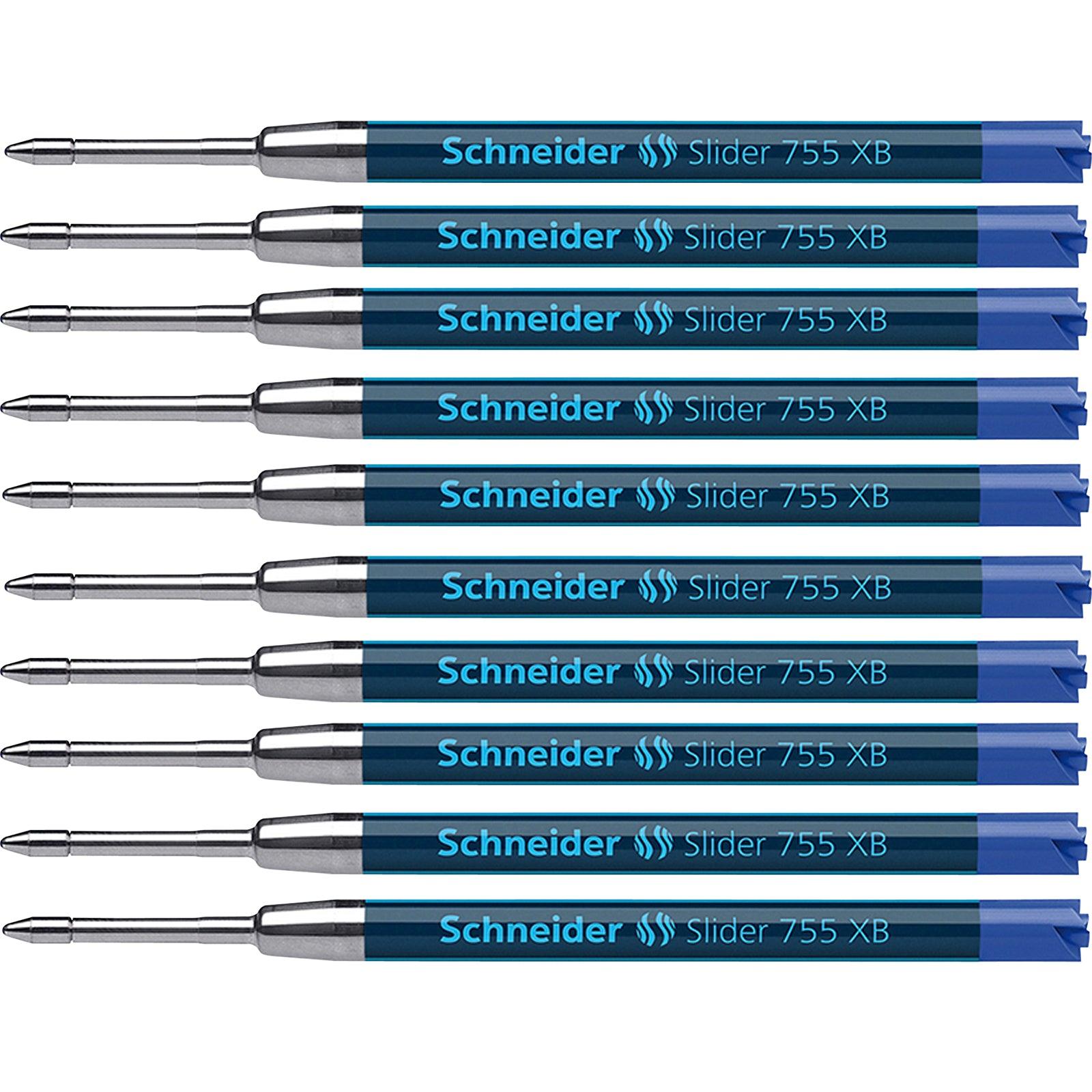 Slider 755 XB Ballpoint Pen Refill, Viscoglide Ink, Blue, Pack of 10 - Loomini