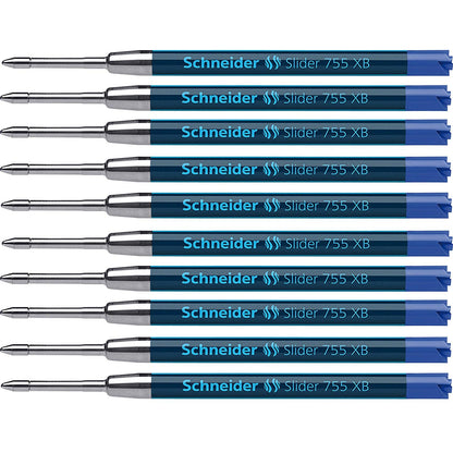 Slider 755 XB Ballpoint Pen Refill, Viscoglide Ink, Blue, Pack of 10 - Loomini