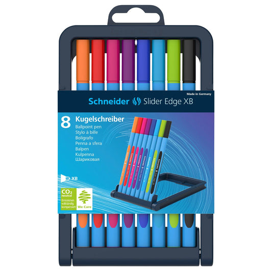 Slider Edge XB Ballpoint Pen, 1.4 mm, 8 Assorted Ink Colors in Adjustable Case Stand - Loomini