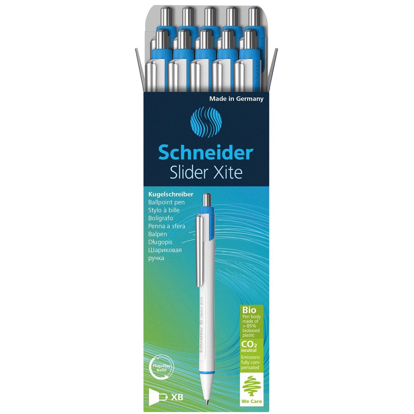 Slider Xite XB Refillable + Retractable Ballpoint Pen, 1.4 mm, Blue Ink, Box of 10 Pens - Loomini