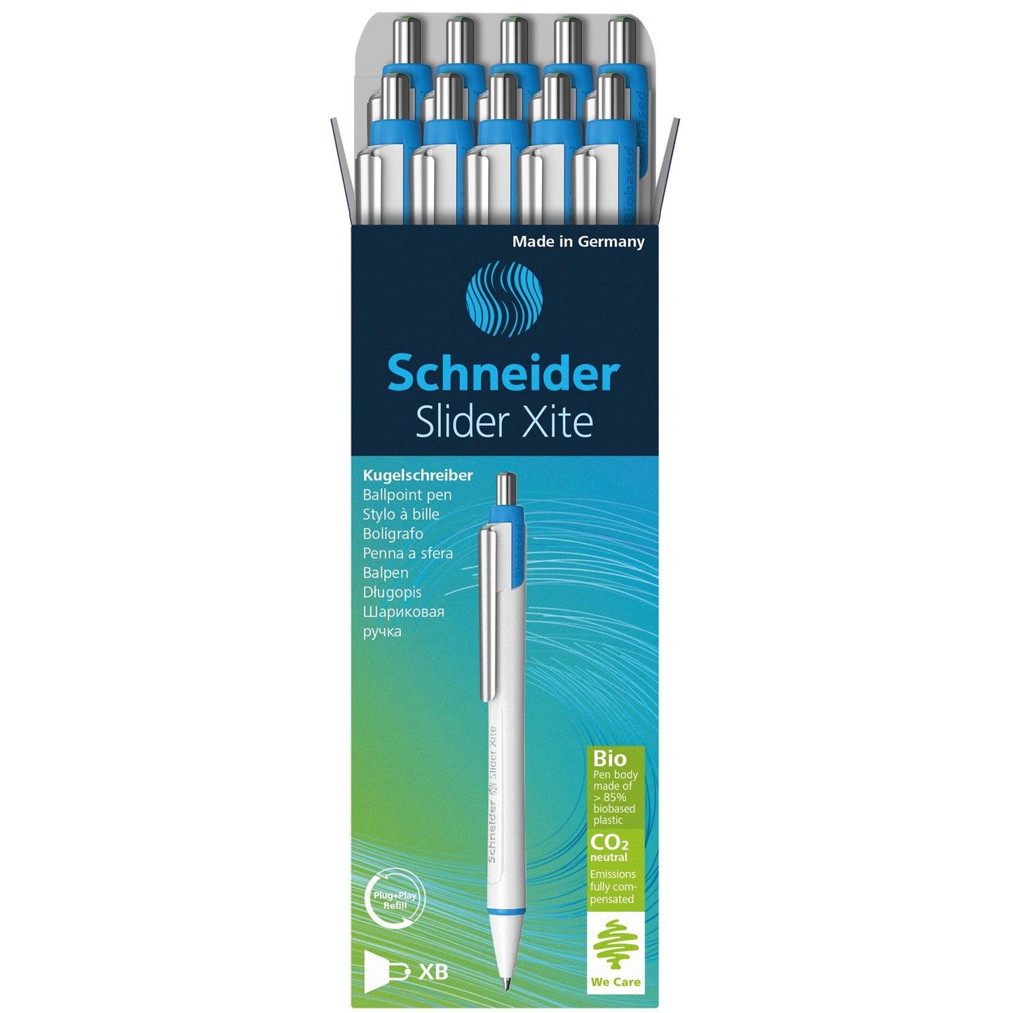 Slider Xite XB Refillable + Retractable Ballpoint Pen, 1.4 mm, Green Ink, Box of 10 Pens - Loomini