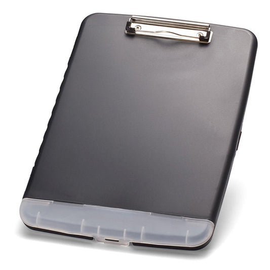 Slim Clipboard with Storage Box, Low Profile Clip & Storage Compartment, Charcoal - Loomini