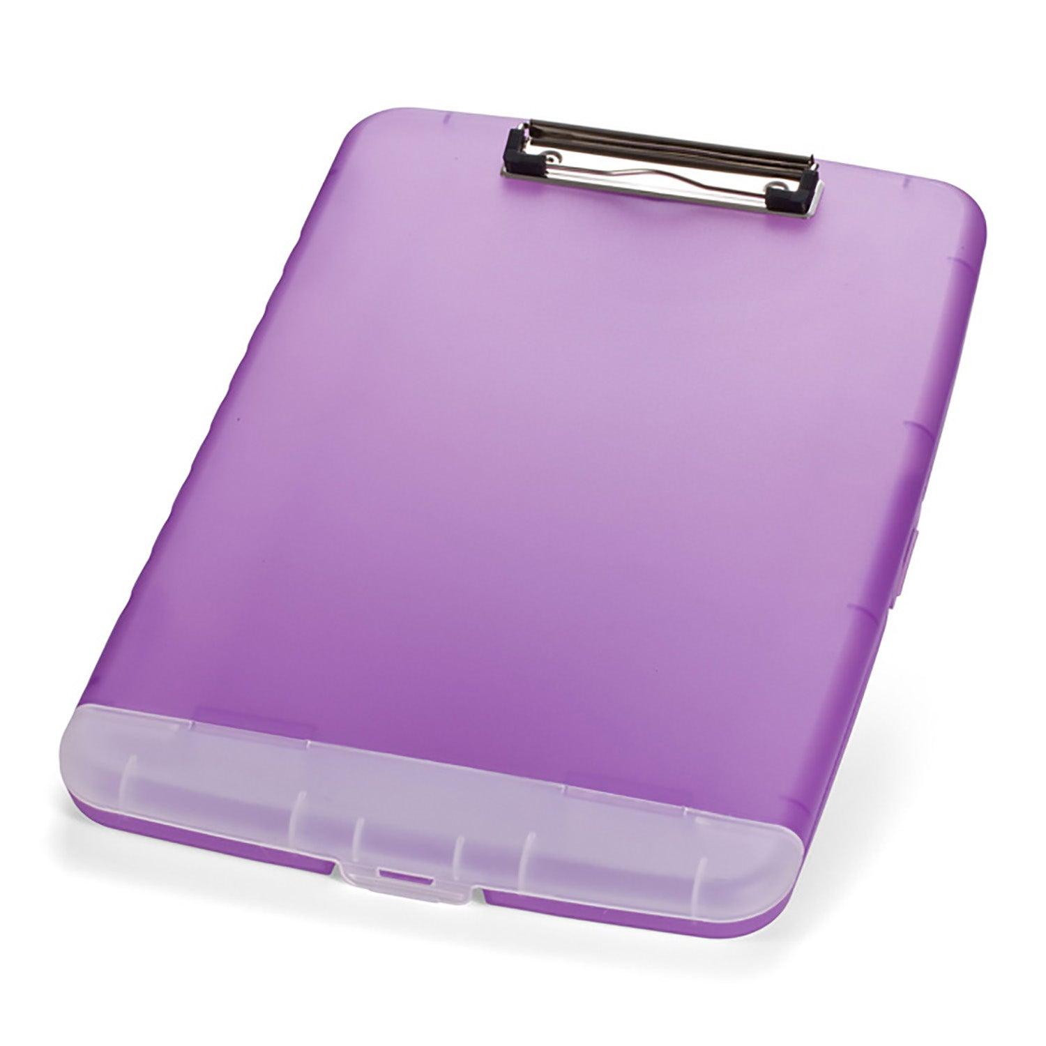 Slim Clipboard with Storage Box, Low Profile Clip & Storage Compartment, Purple - Loomini