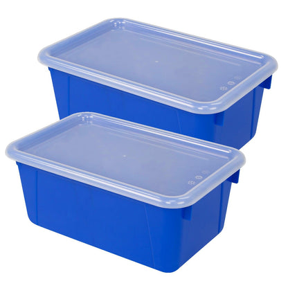 Small Cubby Bin, with Cover, Classroom Blue, Pack of 2 - Loomini