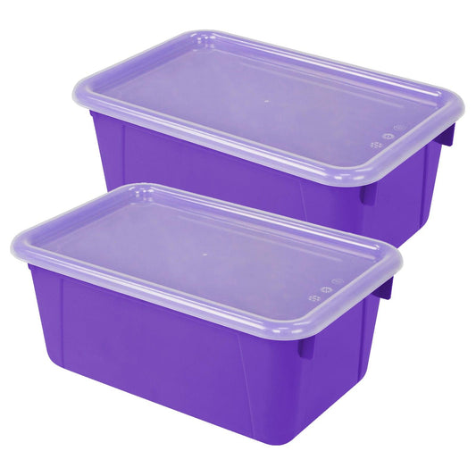 Small Cubby Bin, with Cover, Classroom Purple, Pack of 2 - Loomini