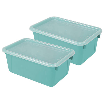 Small Cubby Bin, with Cover, Classroom Teal, Pack of 2 - Loomini