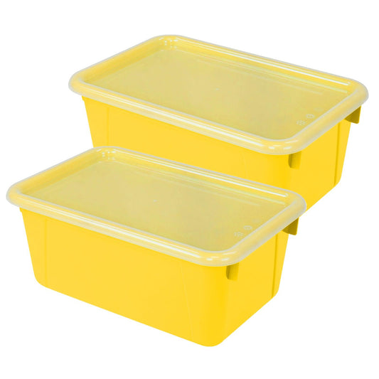 Small Cubby Bin, with Cover, Classroom Yellow, Pack of 2 - Loomini