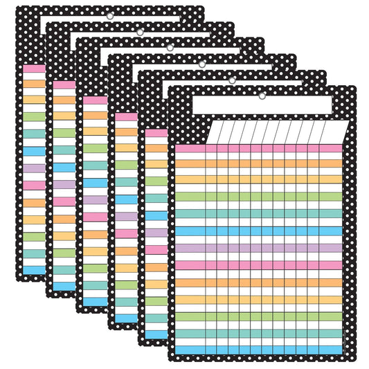 Smart Poly Chart, 13" x 19", B&W Polka Dots Incentive, w/Grommet, Pack of 6 - Loomini