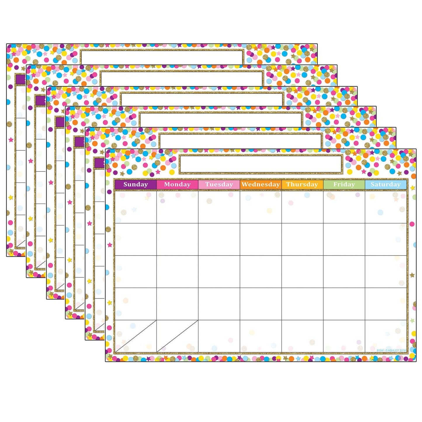 Smart Poly Chart, 13" x 19", Confetti Calendar, Pack of 6 - Loomini