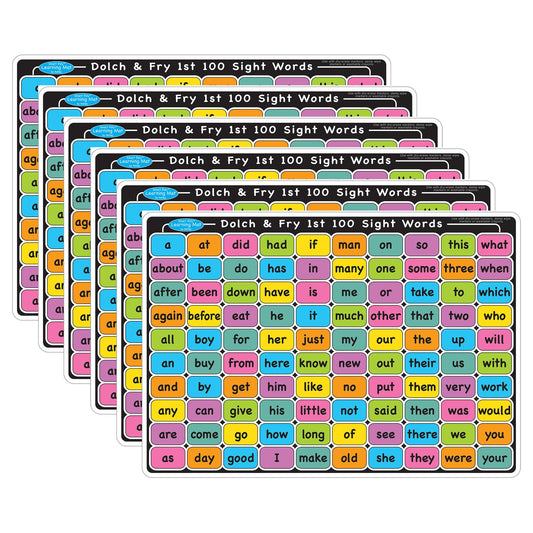 Smart Poly™ Learning Mat, 12" x 17", Double-Sided, Sight Words 1st & 2nd 100, Pack of 6 - Loomini