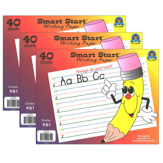 Smart Start K-1 Writing Paper: 40 Sheet Tablet, Pack of 3 - Loomini