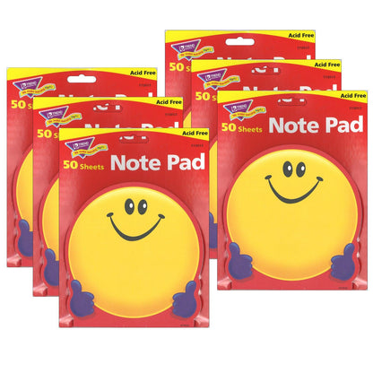 Smiley Face Note Pad-Shaped, 50 Sheets Per Pad, Pack of 6 - Loomini