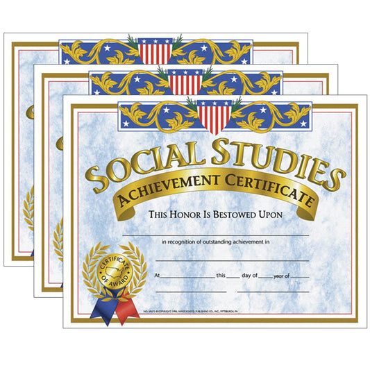 Social Studies Achievement Certificate, 30 Per Pack, 3 Packs - Loomini