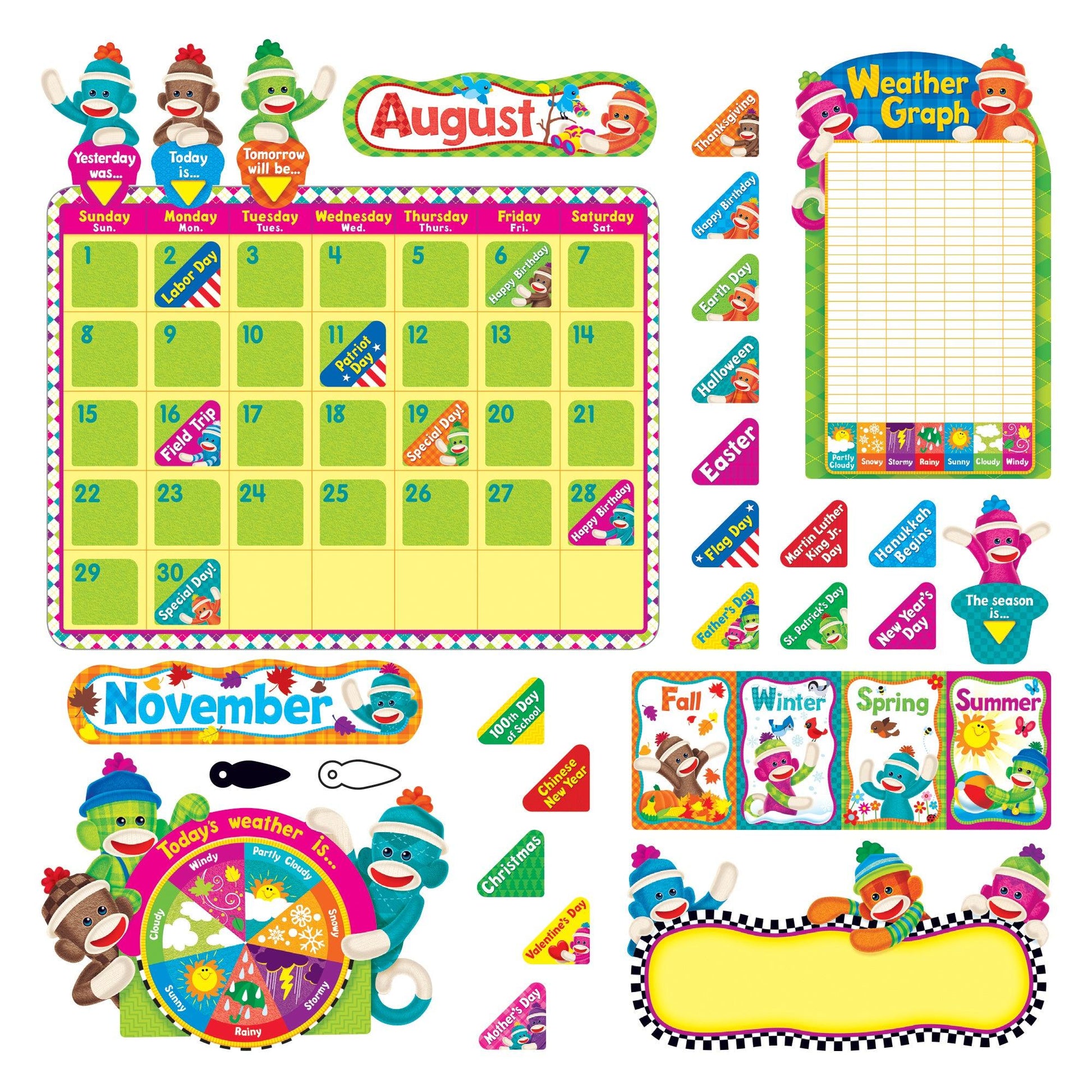 Sock Monkeys Calendar Bulletin Board Set - Loomini