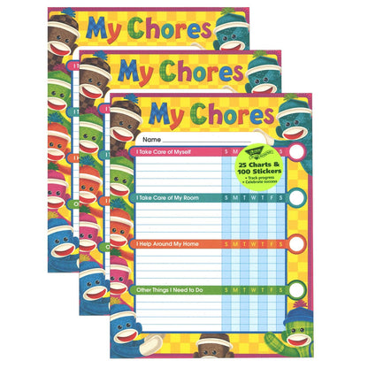 Sock Monkeys Chore Charts, 25 Per Pack, 3 Packs - Loomini