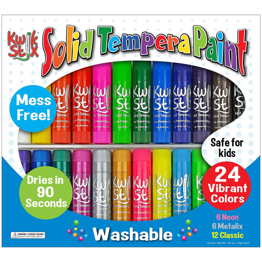 Solid Tempera Paint Stick, Classic, Neon & Metallic Colors, Set of 24 - Loomini