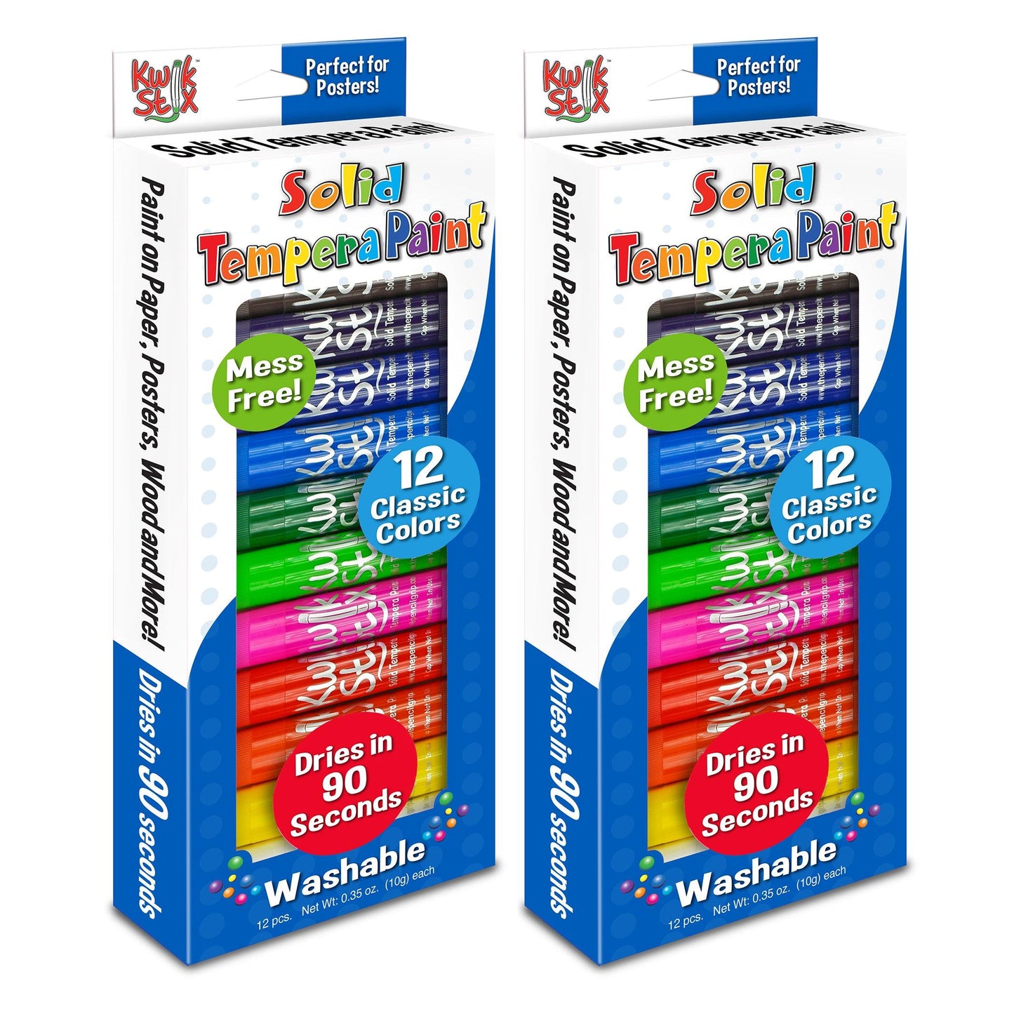 Solid Tempera Paint Sticks, Classic Colors, 12 Per Pack, 2 Packs - Loomini