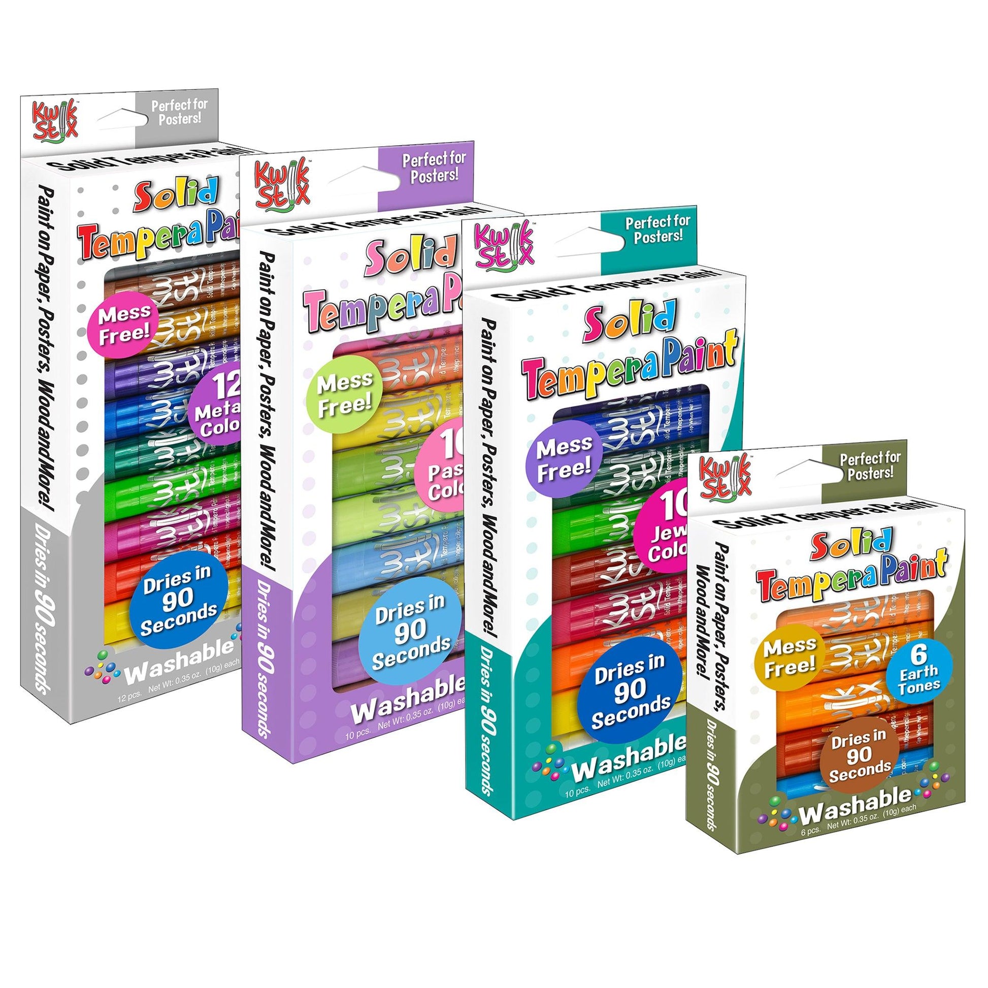 Solid Tempera Paint Sticks, Metalix, Earth, Jewel & Pastel Tones, 38 Colors - Loomini