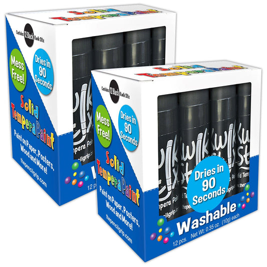 Solid Tempera Paint Sticks, Single Color Pack, Black, 12 Per Pack, 2 Packs - Loomini