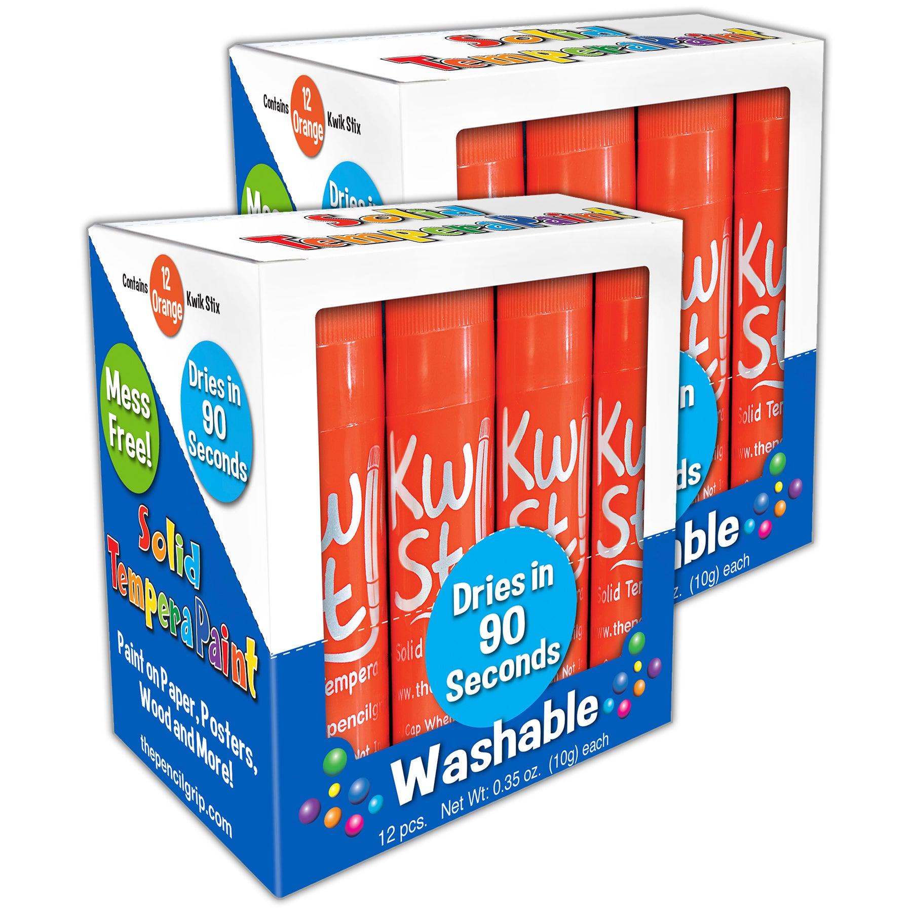 Solid Tempera Paint Sticks, Single Color Pack, Orange, 12 Per Pack, 2 Packs - Loomini