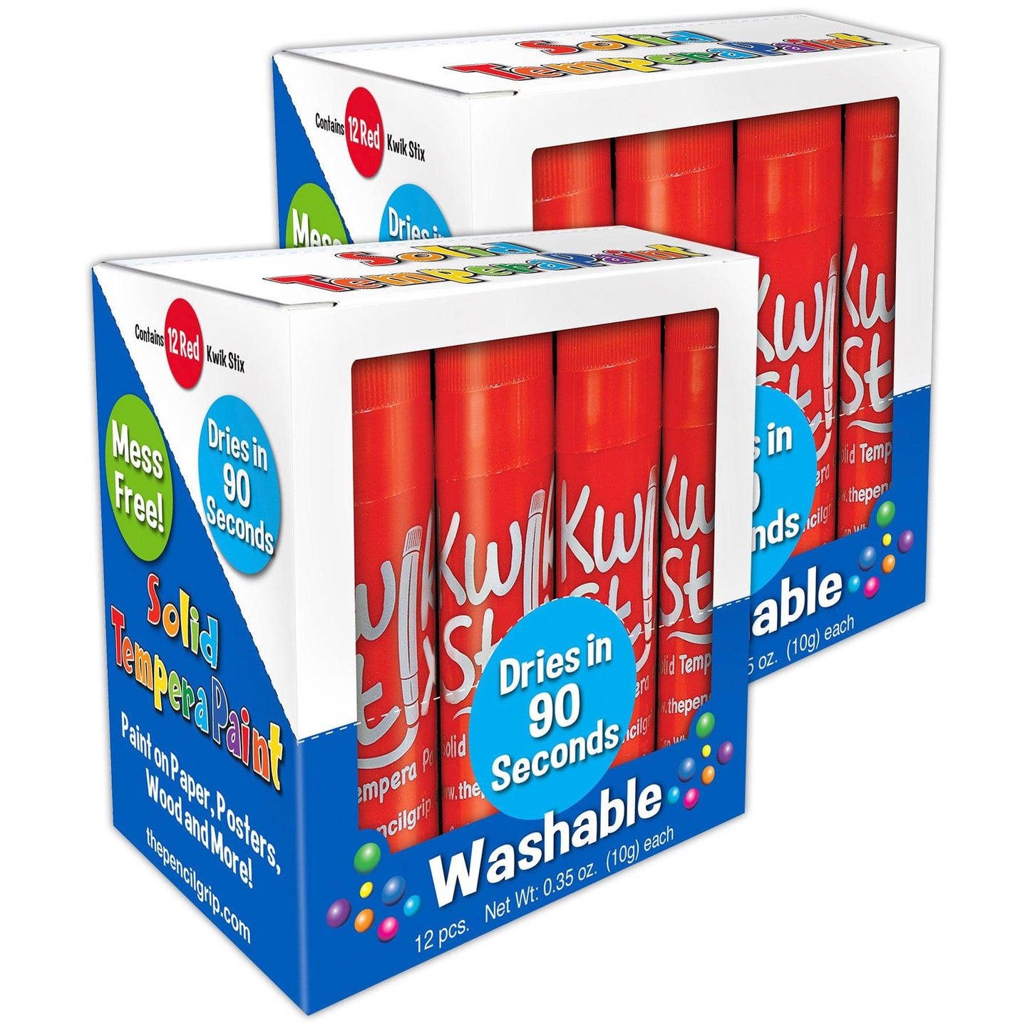 Solid Tempera Paint Sticks, Single Color Pack, Red, 12 Per Pack, 2 Packs - Loomini