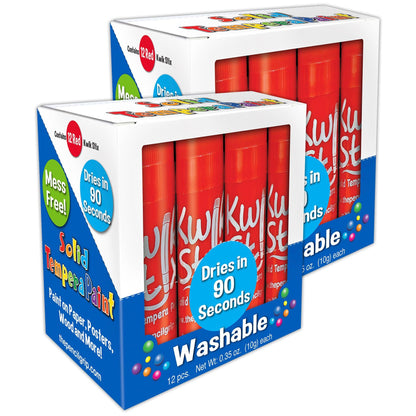 Solid Tempera Paint Sticks, Single Color Pack, Red, 12 Per Pack, 2 Packs - Loomini