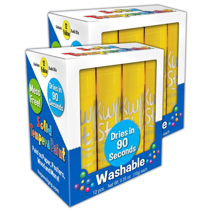 Solid Tempera Paint Sticks, Single Color Pack, Yellow, 12 Per Pack, 2 Packs - Loomini