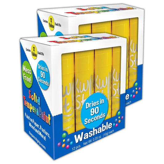 Solid Tempera Paint Sticks, Single Color Pack, Yellow, 12 Per Pack, 2 Packs - Loomini